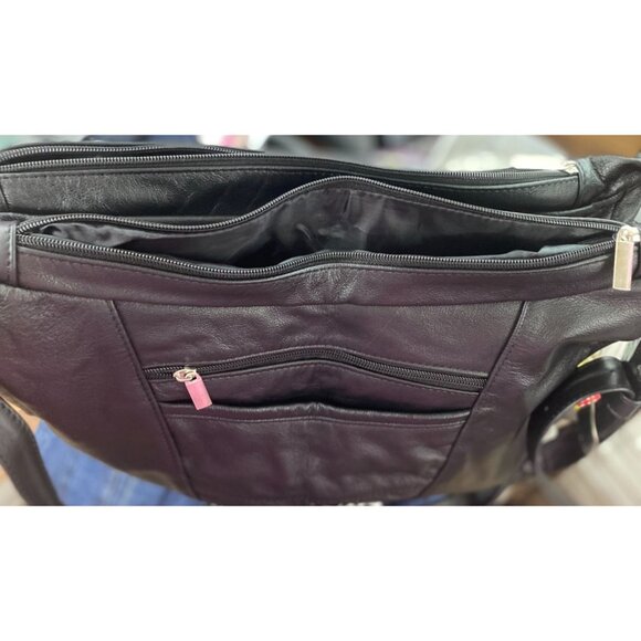 Leather Black Satchel/Crossbody with Adjustable Strap Front Pockets. - Picture 11 of 11